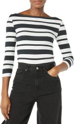 Essentials Women's Slim-Fit 3/4 Sleeve Solid Boat Neck T-Shirt - Image 2